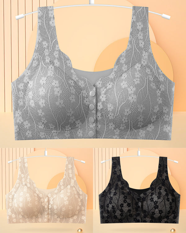 šćZestaw trzyczÄÅciowyćć40-100KGćDamski, bezprzewodowy, koronkowy biustonosz zapinany z przodu
