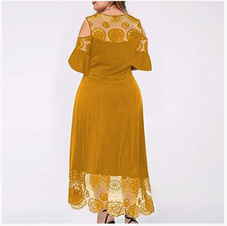 🏆30% ZNIŻKI🔥🔥【XL-5XL】💃nowa koronkowa sukienka z odkrytymi ramionami i falbaną