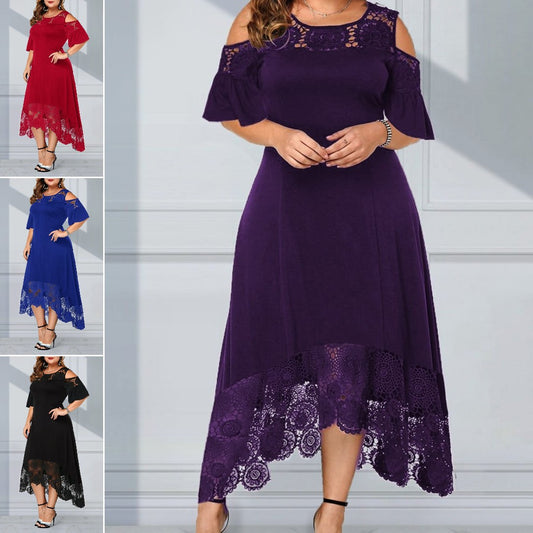 🏆30% ZNIŻKI🔥🔥【XL-5XL】💃nowa koronkowa sukienka z odkrytymi ramionami i falbaną